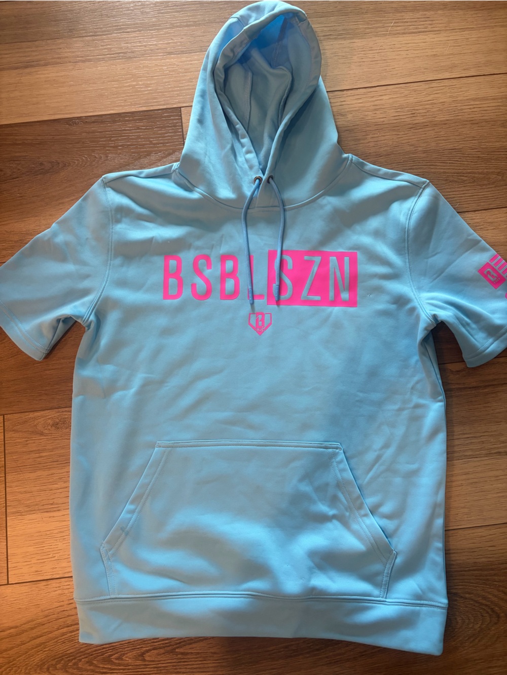 BSB LSZN Men’s Light Blue Short-Sleeve Hoodie with Pink Logo